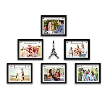 Random Photo Frames with Jute Rope (Synthetic Wood, 33 cm x 26 cm x 16 cm, Black, 6 Piece)