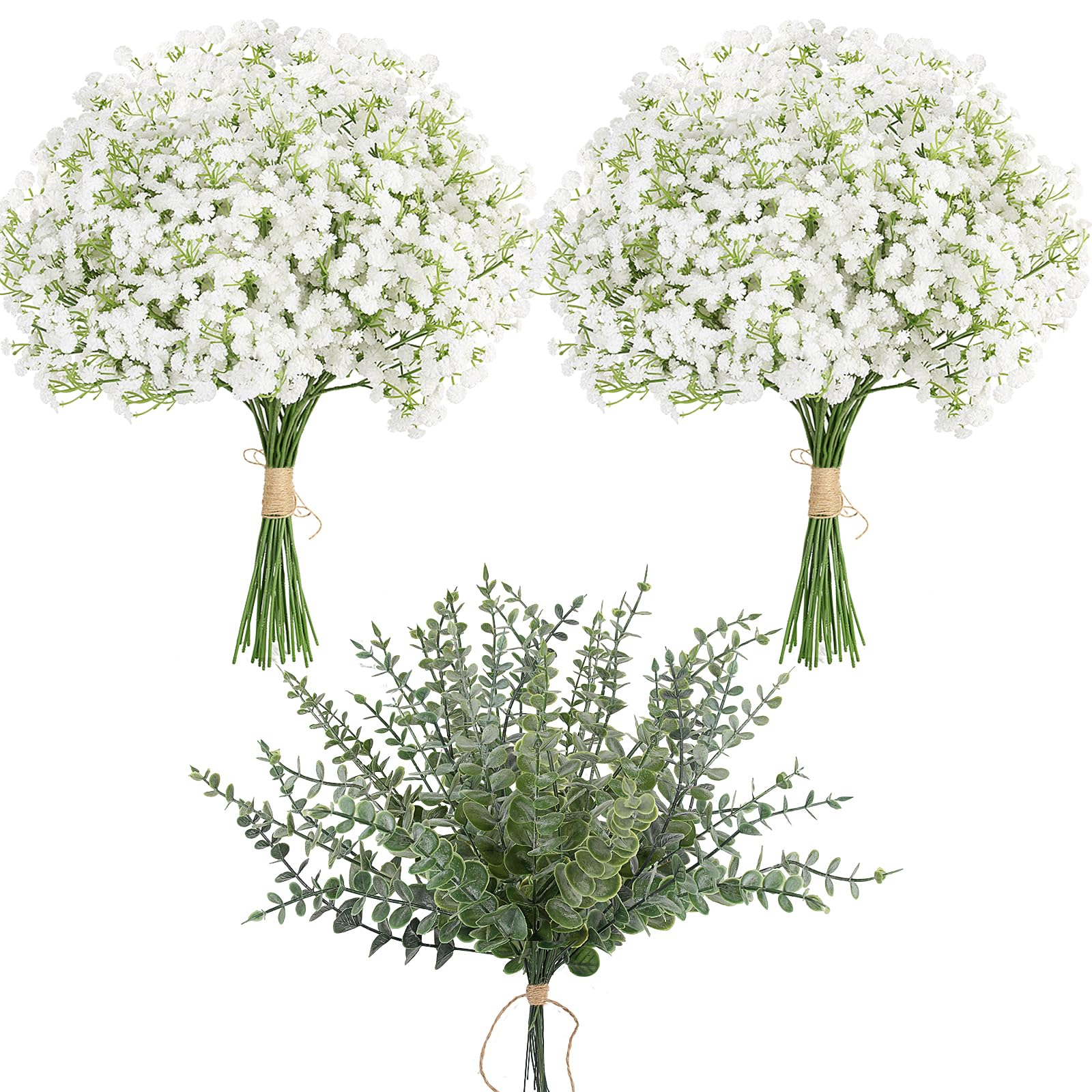 Photo 1 of LELEE Baby's Breath Artificial Flowers - 30 PCS Babys Breath Flowers with Eucalyptus Stem Bulk - Real Touch Fake Gypsophila Bouquets for Wedding Decor, Party Arrangements, Home Decoration, DIY Crafts