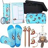Sieral 11 Pcs Funny Christmas Otter Gifts Set Include Stainless Steel Insulated Tumbler Canvas Pen Bag Keychain Charm Notepad Pen Straw Covers and Novelty Socks in Black Gift Box for Sea Otter Lovers