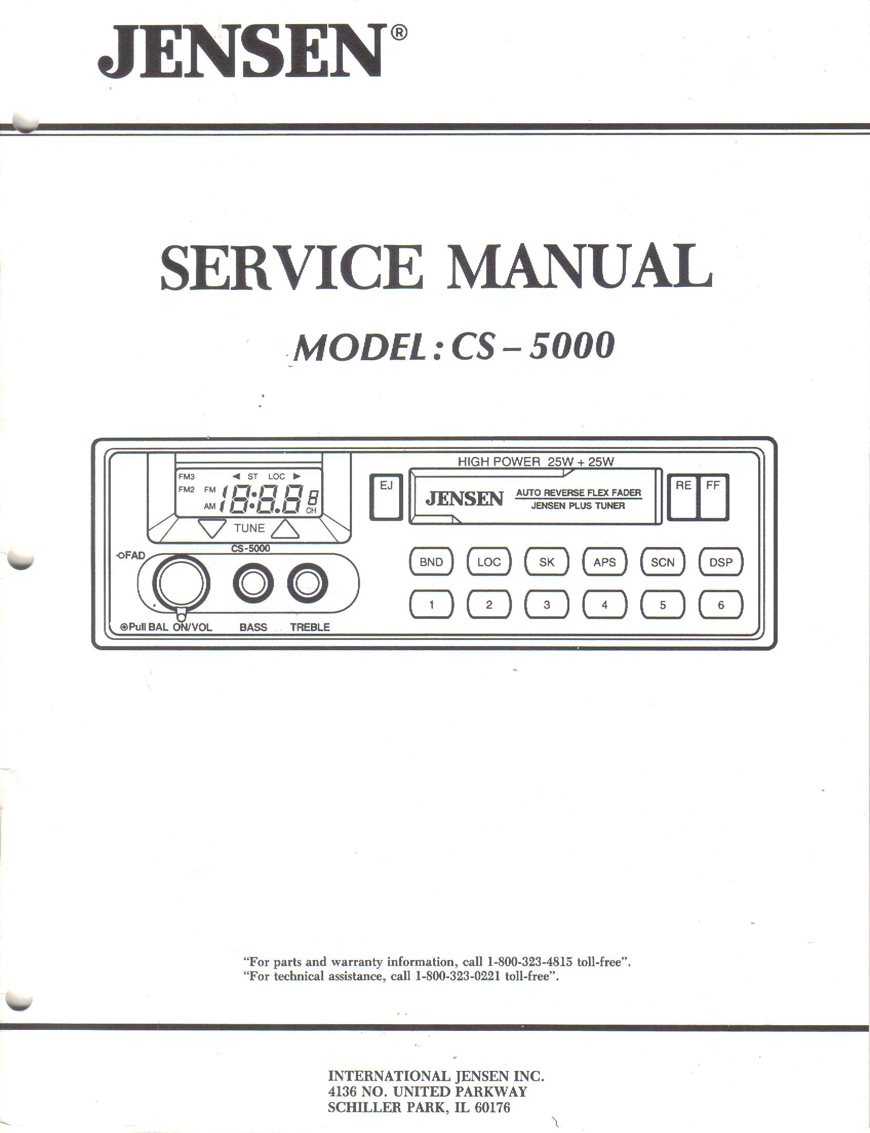 Jensen CS-5000 AM FM Cassette Receiver Auto Car Radio, Service Manual Guide  Paperback – 1992