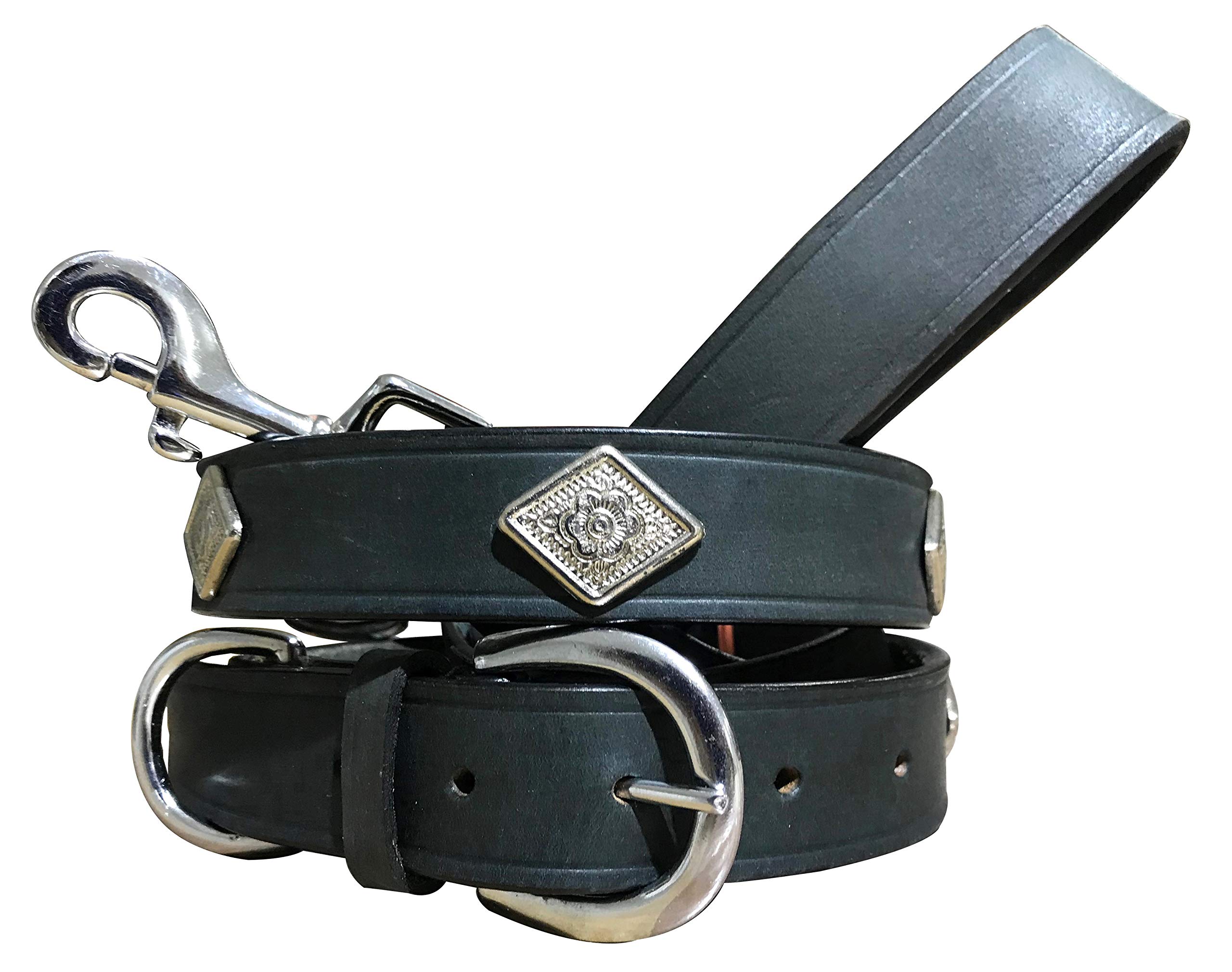 BRADLEY CROMPTON Genuine Leather Matching Pair Dog Collar and Lead Set L