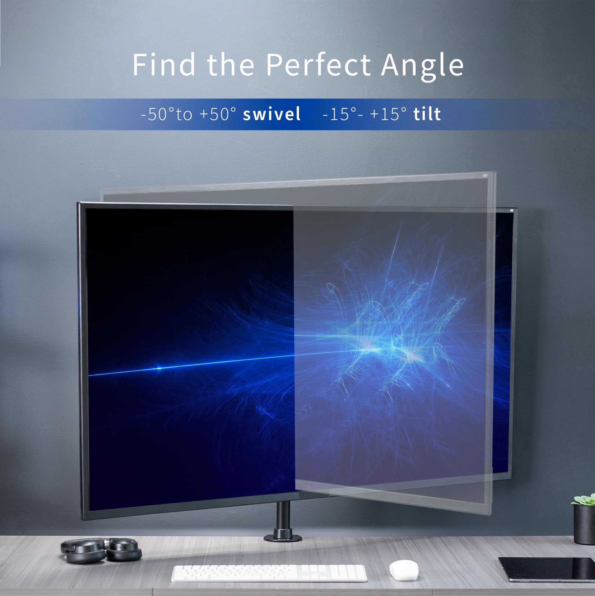 VIVO Ultra Wide TV Desk Mount for up to 55 inch Screens Weighing 66 lbs, Full Motion Height Adjustable Single Television Stand, Black, STAND-V155C