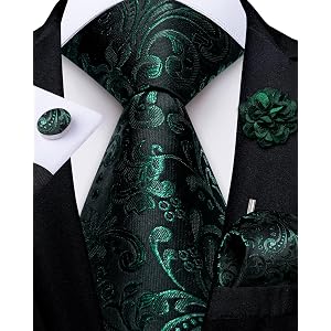 Mens Formal Paisley Tie Set Woven Silk Necktie and Pocket Square Cufflinks Set Party in Gift Box