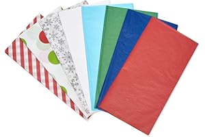 American Greetings Bulk Christmas Tissue Paper, 200 Sheets (Candy Cane Stripes, Polka Dots, Holiday Colors, 20" x 20") for All Occasions, Hanukkah, Gift Bags, Crafts, Paper Flowers, Pom Poms, and More
