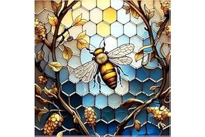 DIYDECORFUN 5D Diamond Painting Kits for Adults,Honey Bee Diamond Art Stained Glass Kits for Beginner DIY Diamond Dots Bead Art, Full Round Diamond Painting Gem Art Wall Decor 12x12 Inch