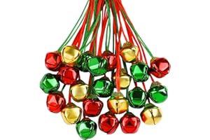Aneco 36 Pack Christmas Bell Necklaces Holiday Jingle Bell Necklaces Toys with Safety Connect Catch Ribbons for Christmas Favor…