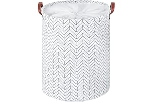 QIANBIRD Large Foldable Laundry Basket Organizer Holder portable tall collapsible laundry hamper nusery Storage Basket Bin with PU Leather Handles and Drawstring Closure (Waterproof Lining, Grey Arrow)