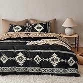 Wake In Cloud - Western Comforter Set, Boho Southwestern Farmhouse Style with Aztec Diamond Geometric Pattern, Soft Lightweight Bedding, 3 Pieces, Black Brown, Queen Size