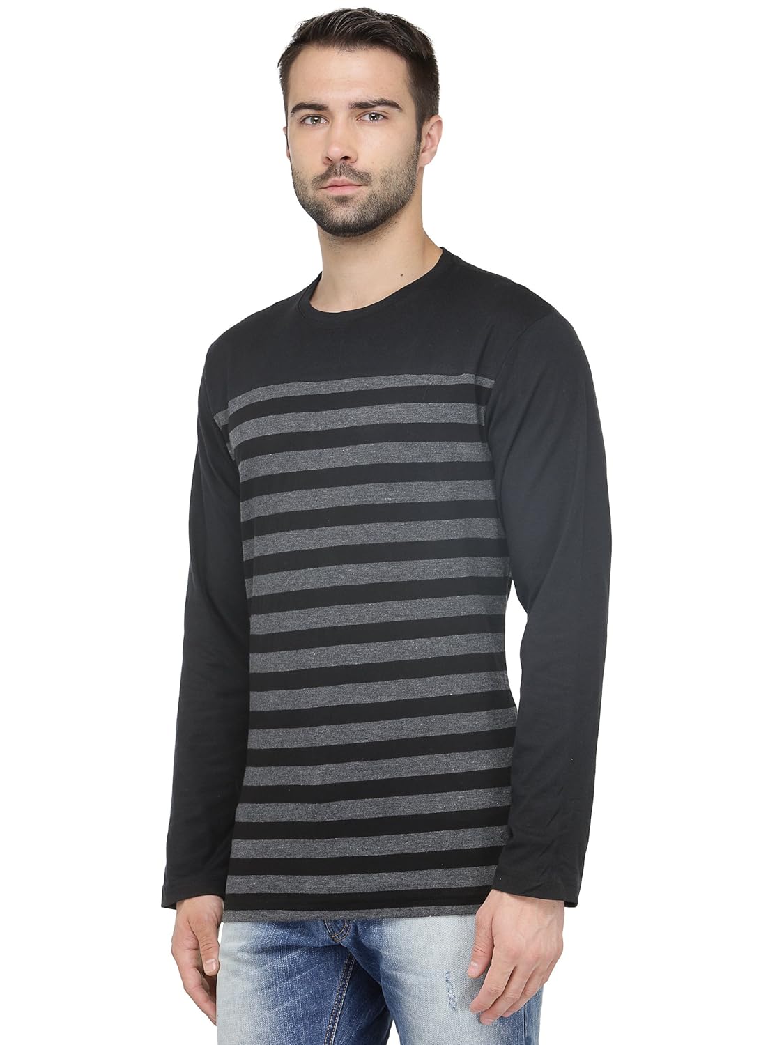 tsx men's striped round neck full sleeve t-shirt