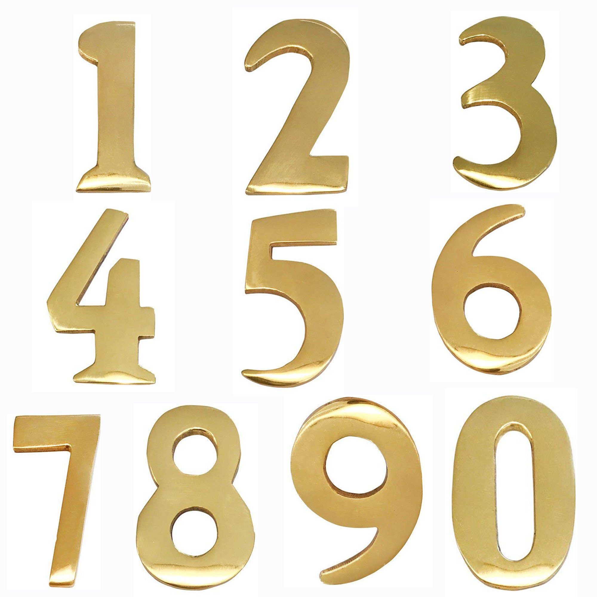 ADDRESSES OF DISTINCTION 6 Customized 2-Inch Brass Mailbox Numbers – Pick Your Numbers - Self Adhesive – Williamsburg Font – Won’t Tarnish – Numbering for Address Plaque