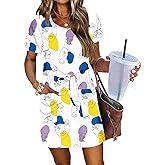 AUSELILY Womens Summer Dresses 2026 Causal Short Sleeve V Neck Tie Front Mini Short Dress with Pockets