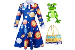 CORESPE 4 Pcs Ms Frizzle Dress Costume Women Teacher Halloween Costume Set with Wig School Bus Bag Plush Toys Accessories Set