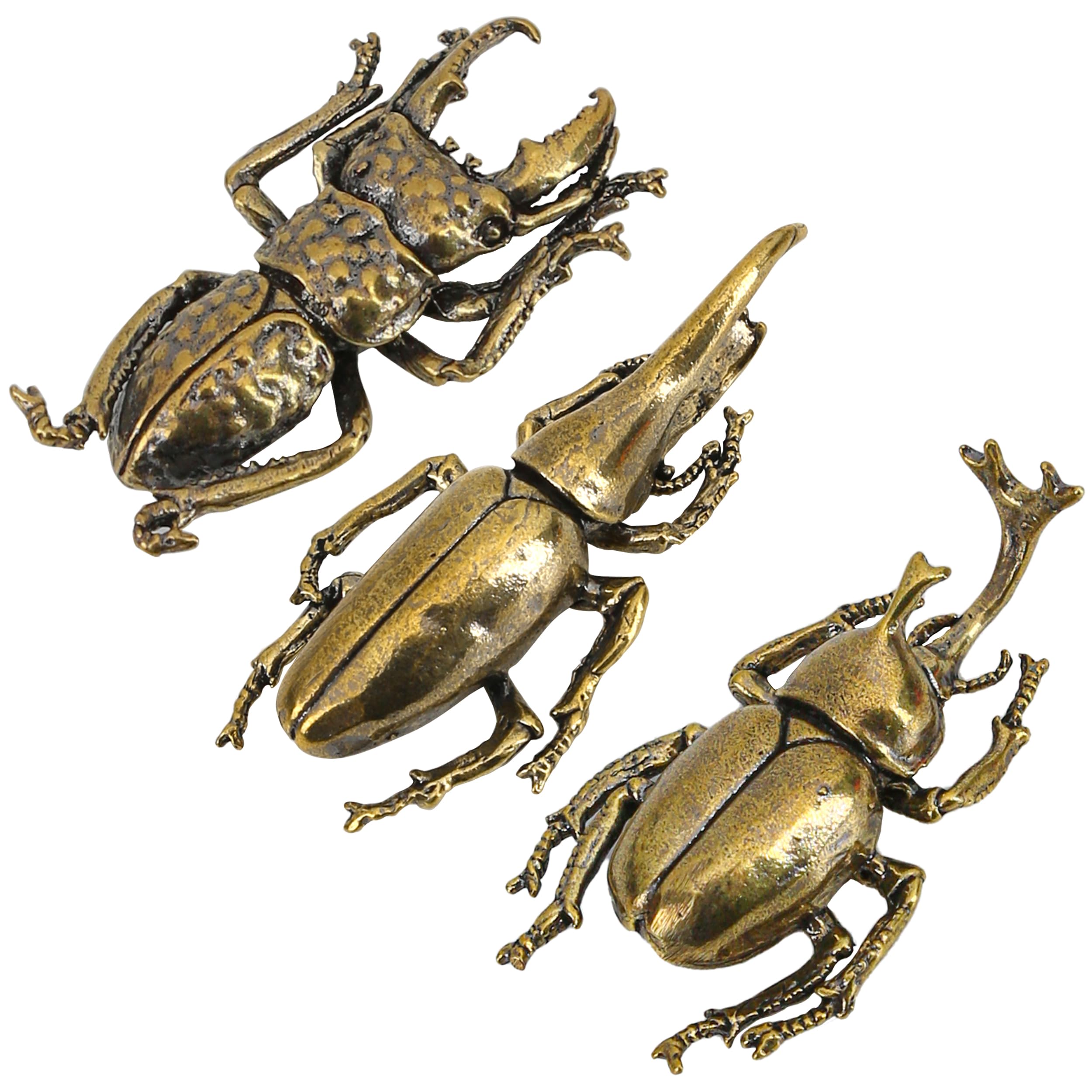 Photo 1 of 3PCS/Set Insect Bug Wall Decor, Solid Brass Beetle Figurine Ornament, Exquisite Miniature Taurus Horn Insects Art Statue, Simulation Desk Decoration Crafts, Home Living Room Artwork Gift for Tea Table