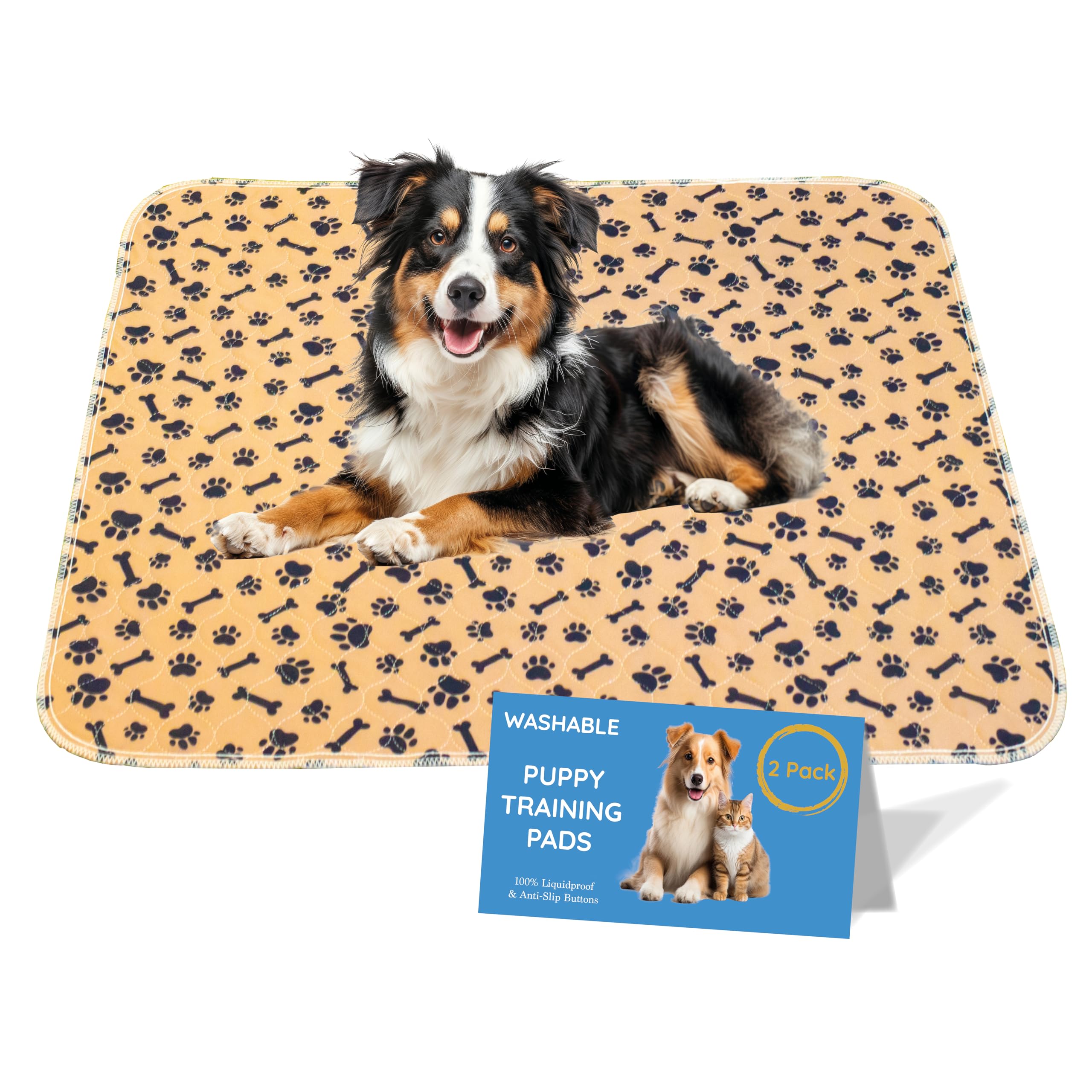 MAGNUS CREATIONS Washable Puppy Training Pads | Reusable Dog Pee Pads | Super Absorbent Waterproof Pet Mats for Home, Car & Travel | Medium & Large Dogs (2-Pack, 90 × 120 cm)