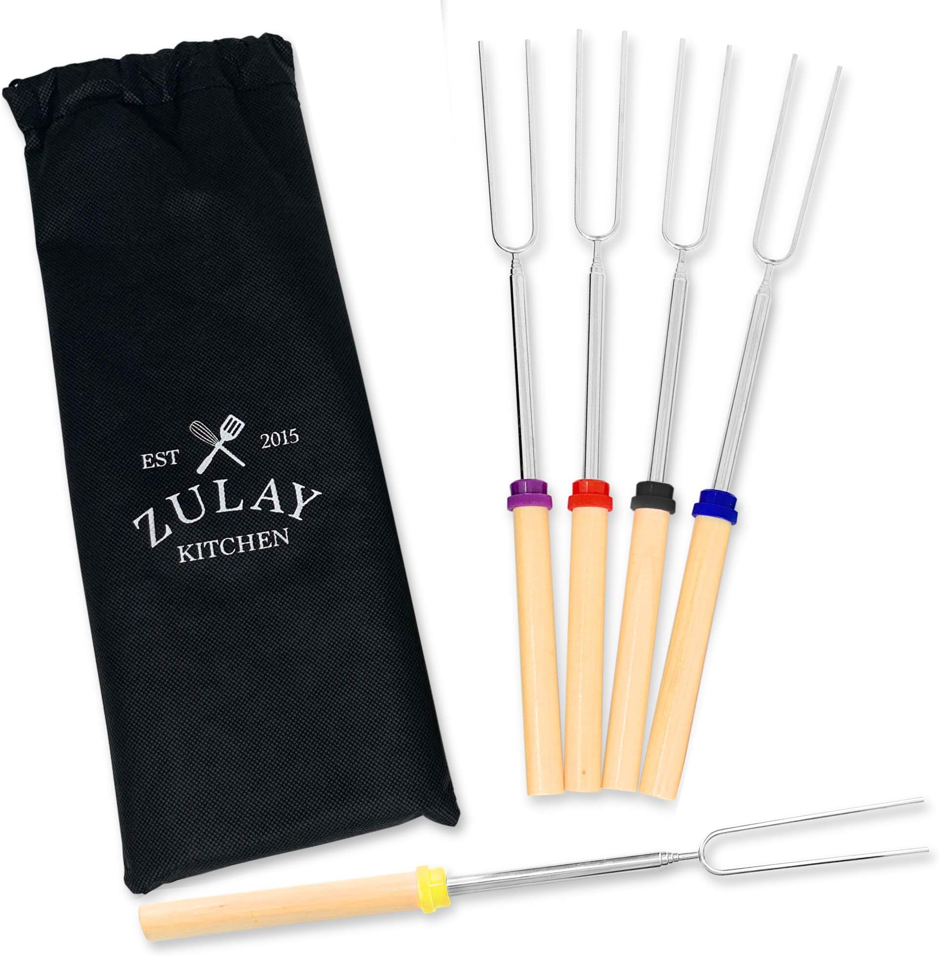 Zulay Kitchen Sturdy Marshmallow Sticks for Fire Pit Extra Long - Smores Sticks Kit - Marshmallow Roasting Skewers - Hot Dog Fork Bonfire Glamping Camping Accessory 32" 5 Pack Bundle