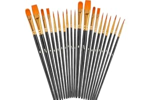 Aoartix Lot de 20 pinceaux noirs à pointe ronde et pointue pour peinture acrylique, huile, aquarelle, toiles, corps, visage, 
