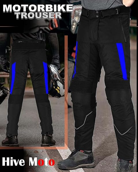 HIVE MOTO MOTORCYCLE PANTS FOR MEN WOMEN ARMORED CORDURA MOTOCROSS CARGO WORK TOURING MOTORBIKE PROTECTION TROUSER WATERPROOF (US, ALPHA, 4X-LARGE, REGULAR, REGULAR, BLUE)
