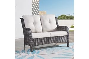 HUMMUH Outdoor Loveseat Sofa 2-Seat PE Rattan Patio Love Seat with Cushions,Deep Seat High Curved Back Armset Sectional Couch for Patio,Garden,Yard,Porch