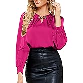 JASAMBAC Women's Satin Silk Blouses, Dressy Casual Long Sleeve Shirts, Trendy Business Work Tops Office Formal Spring Outfits
