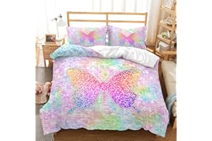CVHOUSE Rainbow Butterfly Duvet Cover Full Size,Rainbow Butterfly Bedding Set for Girls Kids Teens,Rainbow Butterfly Comforter Cover,1 Duvet Cover 2 Pillowcases 3 Piece