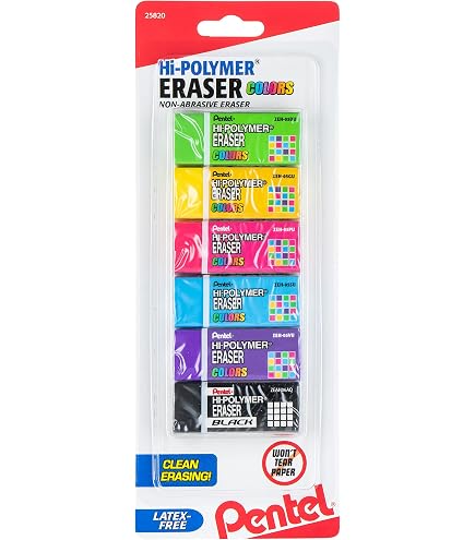 Pentel Hi-Polymer Radierer 10er Box – Pink, Latexfrei, Sauberes Radieren Ohne Flecken