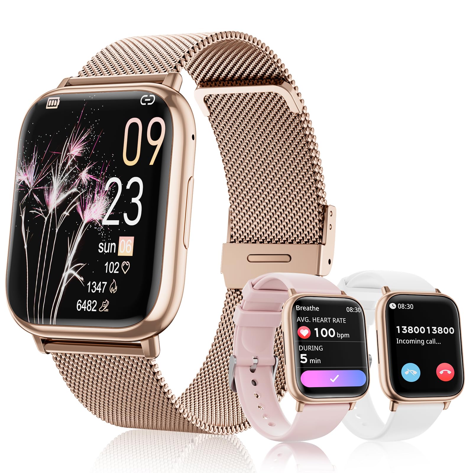 Photo 1 of Loekneue Smartwatch for Women, 1.83” Fitness Watch with Blood Pressure, Calls/Messages, Female Cycle Tracking, Heart Rate & Sleep Monitor, IP68 Waterproof for Android & iPhone (Rose Gold)