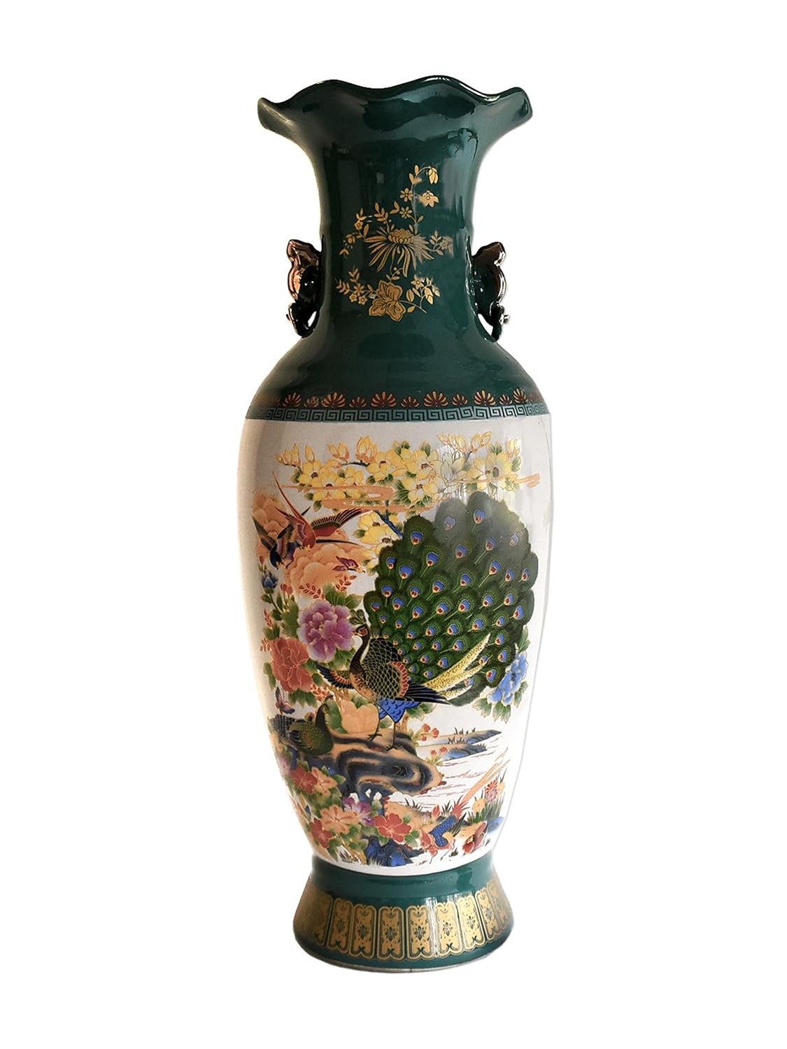 Vintage Large Chinese Vase Floor Vase Bird Porcelain Peacock