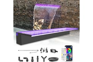 LONGRUN Waterfall Spillway, APP Control Multi-Color LED Light Outdoor Pool Fountain, Acrylic Water Spillway Koi Pond Waterfalls Fountains Kit for Garden Patio Swimming Pool Decoration-35.4"