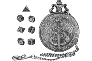 DragonSword D&D Dice Set with Pocket Watch Case, 7PCS Metal Dice Set for Dungeons and Dragons, Mini Dice Set with Pocket Watc