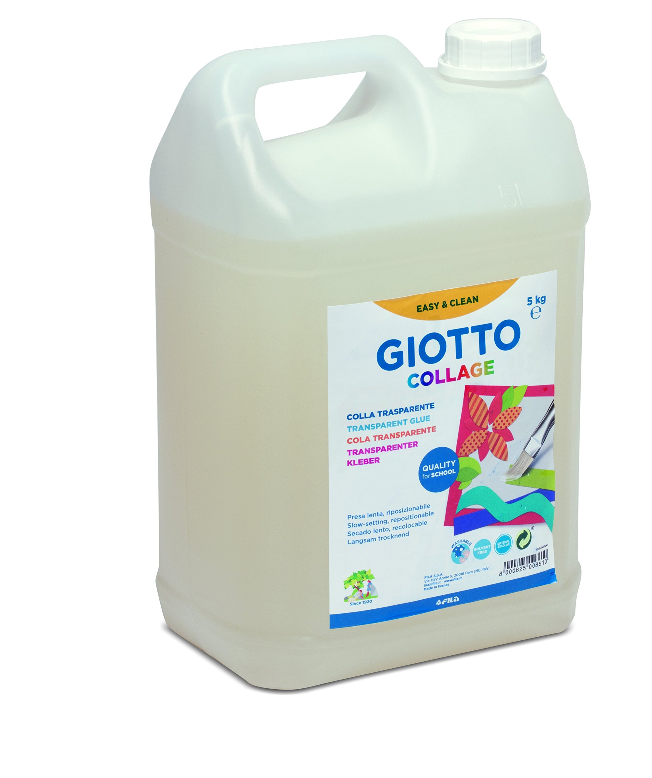 GIOTTO Collage 5kg Transparent Glue, Slow Drying and Washable from Skin, For Schools and After School Clubs