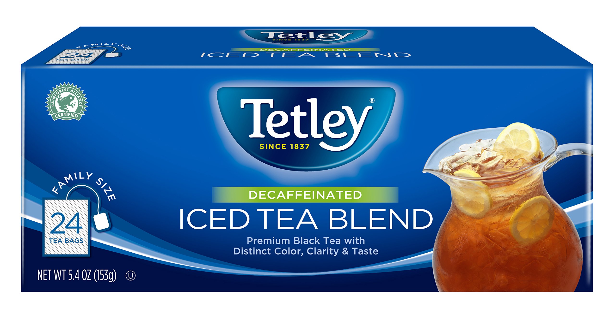 Tetley Naturally Decaffeinated Iced Tea Blend, Family Size, 24Count