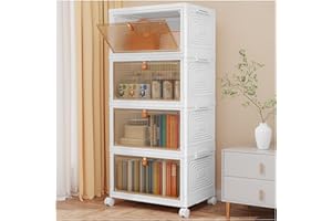 SNSLXH 4 Tier Plastic Storage Bins with Lid 23QT, Stackable Storage Containers with Wheels, Folding Storage Box, Stackable St