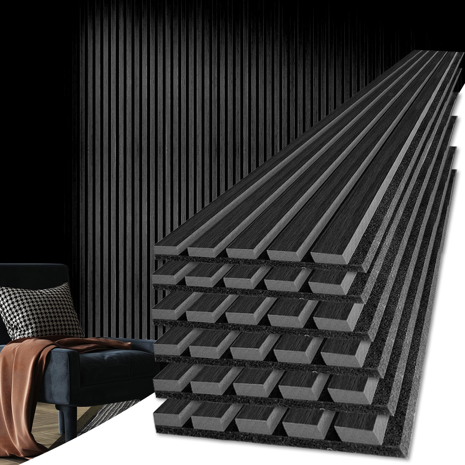 Photo 1 of Art3d 6-Piece Wood Slat Acoustic Panels for Stylish Decor and Noise Reduction, 3D Textured Panel for Ceiling and Wall, brown