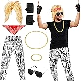 Mepase 7 Pcs 80s Costumes for Men Rock Costume Rocker Pants Wig Gloves Set Men's 80s Outfit for 1980s Halloween Party