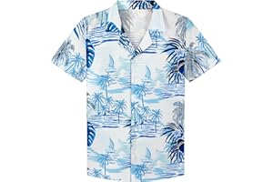 AINIKO Boy's Hawaiian Shirts Short Sleeve Button Down Dress Shirt,Kids Summer Beach Hawaiian Shirts for 4-15 Years