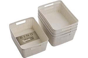 BINO | Woven Plastic Basket | Small (Natural), 5-Pack | THE JUTE COLLECTION | Home Organization, Space - Saving Storage, Stylish Design | Jute Basket | Plastic Storage Basket