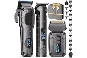 Vgrpro Hair Clippers & Trimmers Set for Men Professional, Waterproof Electric Razor Foil Shaver for Men Face Beard, Cordless for Hair Cutting, 4-Speed Setting, LED Battery Display, Barber or Home Use