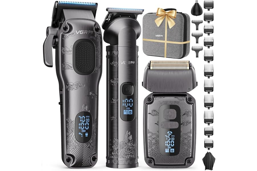 Vgrpro Hair Clippers & Trimmers Set for Men Professional, Waterproof Electric Razor Foil Shaver for Men Face Beard, Cordless for Hair Cutting, 4-Speed Setting, LED Battery Display, Barber or Home Use