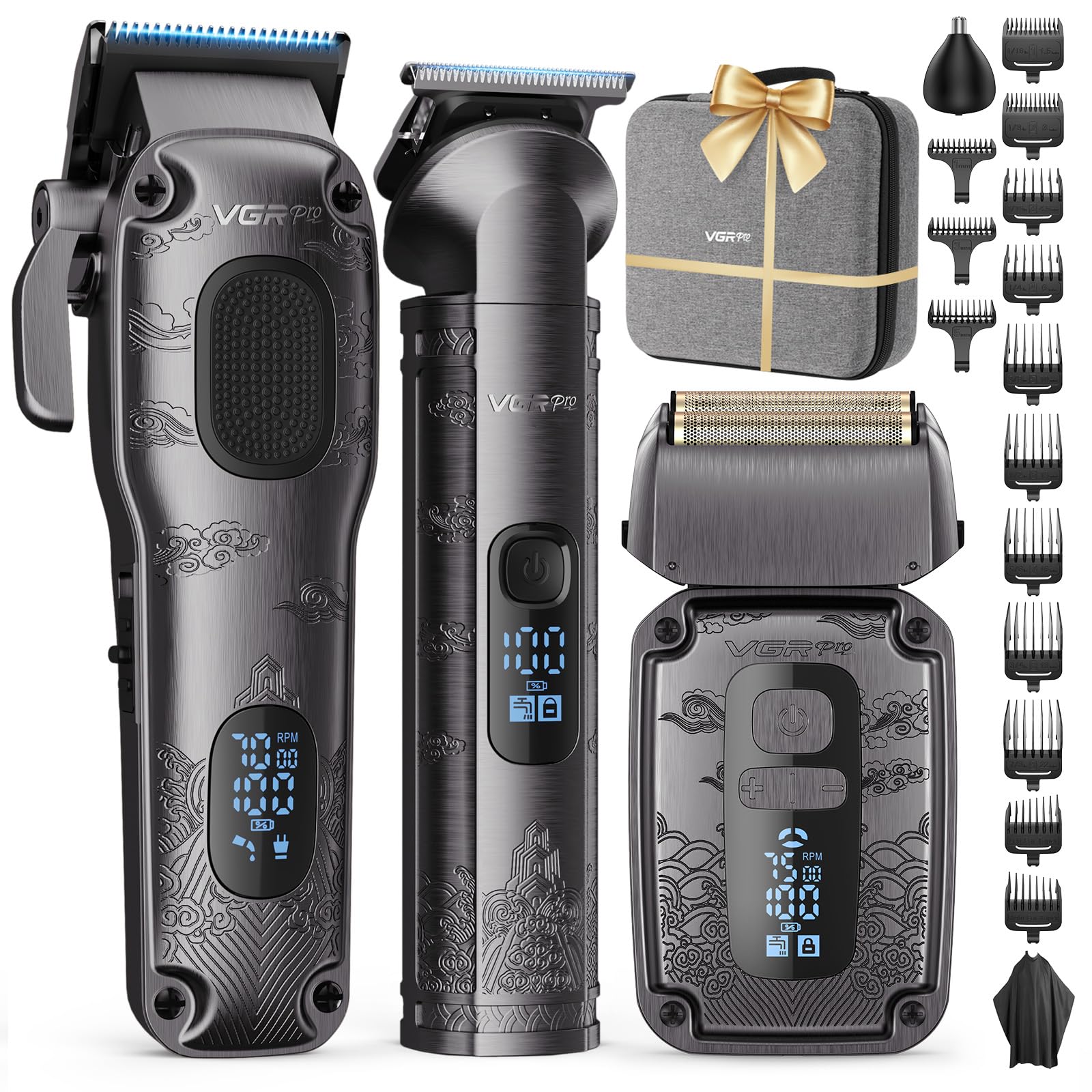 Photo 1 of Vgrpro Hair Clippers & Trimmers Set for Men Professional, Waterproof Electric Razor Foil Shaver for Men Face Beard, Cordless for Hair Cutting, 4-Speed Setting, LED Battery Display, Barber or Home Use