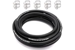TuoLauthon NBR Rubber 5/16 Inch Fuel Hose Line SAE 30R7 25Feet 300PSI with 10Pcs Stainless Steel Clamps