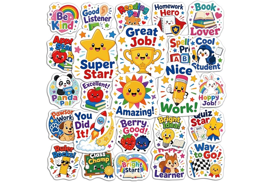 JCFIRE 100PCS Back to School Stickers for Kids Teacher Supplies | Cute Waterproof Vinyl Reward Stickers for Classroom Decor, Teacher Must Haves & School Supplies for Kids