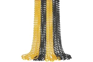 SHAOQINLIN 12 PCS Gold Black New Year Beads Necklaces, 33'' New Year Eve Necklaces Round Beads Necklace Accessories for Happy New Year's Day, Halloween, Christmas, Carnival Party Favors