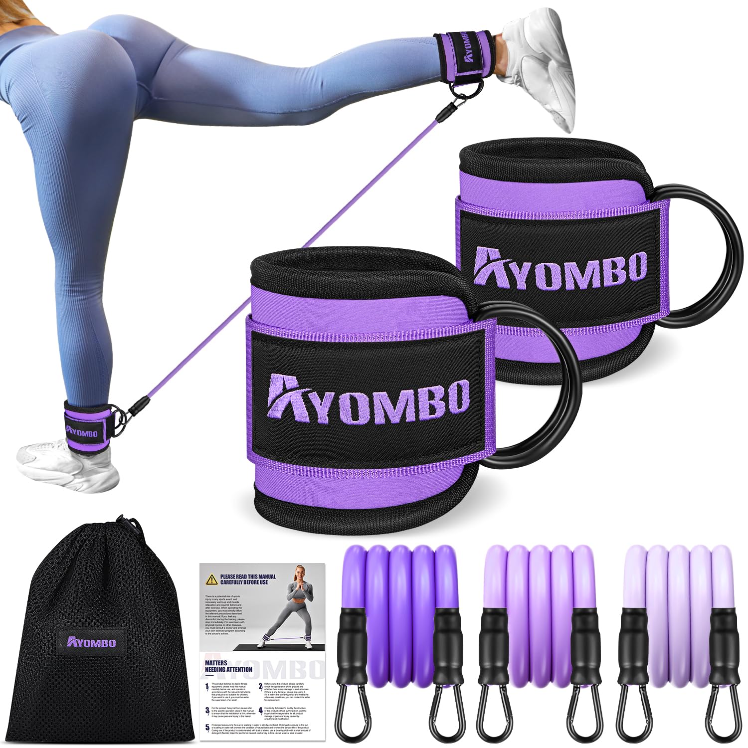 Photo 1 of Ayombo Ankle Resistance Bands with Cuffs, Home Gym Workout Equipment, Lifting Glute Butt Exercise Equipment for Women, Ankle Weights Fitness Set, Leg Booty Equipment for Training Perfect Body Shape