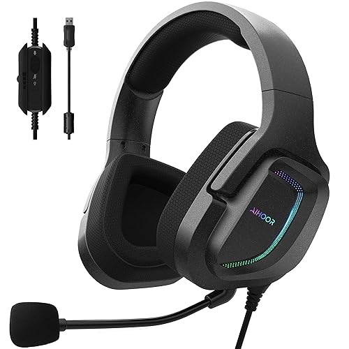 AIHOOR Wired Gaming Headset with Surround Sound, Detachable