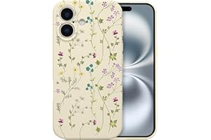 RALEAVO Floral Case for iPhone 16,Liquid Silicone Case with Flower Branch Pattern Cute Cover Case for Girls Women Slim Soft R