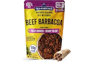 Old Hacienda Beef Barbacoa, | 100% Shredded Seasoned Beef with Sauce | Fully Cooked & Ready to Eat | 18g Protein | No Preservatives, Artificial Flavors or Colors | BPA Free Pouch | Pack of 1-8 oz