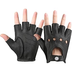 #&? HASHTAG AND WHAT Men's Genuine Leather Half Finger Gloves, Perforated Fingerless Driving Gloves for Motorcycle Riding & C