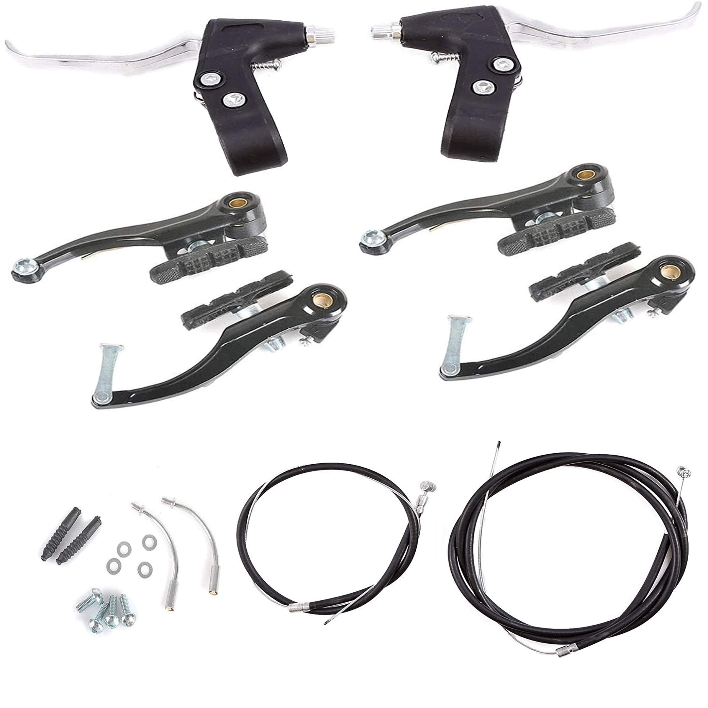Prettyui Mountain Road Bike Brake Levers V Brake Set Front Rear Cables Kit Set Includes Callipers, Levers, Cables & All Fixings Black