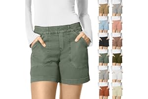 Slakkenreis Women Stretch Twill Shorts Summer Casual Bermuda Shorts Pull On Chino Shorts Elastic Waist Stretchy Denim Shorts