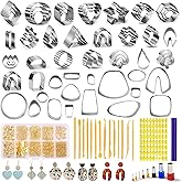 Fesorsi 800 Pcs Clay Earring Making Kit, 67 Polymer Clay Molds Stainless Steel, Polymer Clay Tools with 8 Circle Cutters, 1 Clay Letter Stamps and 710 Pcs Earring Accessories for DIY Jewelry